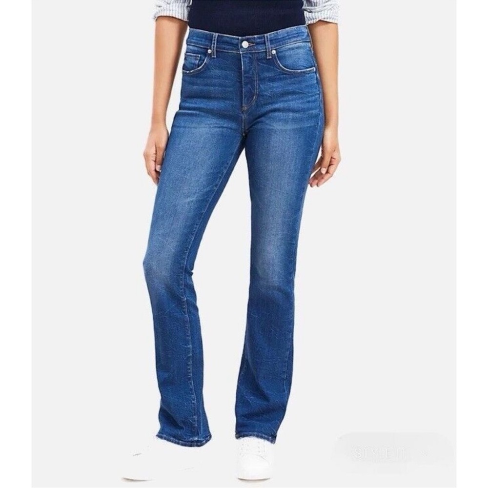 Loft “the Boot” dark wash jean kick flare bootcut mini